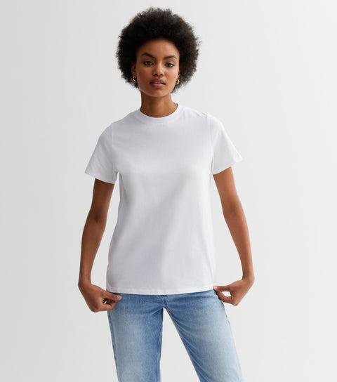 Attire Empire Women White Solid Round Neck T-shirt