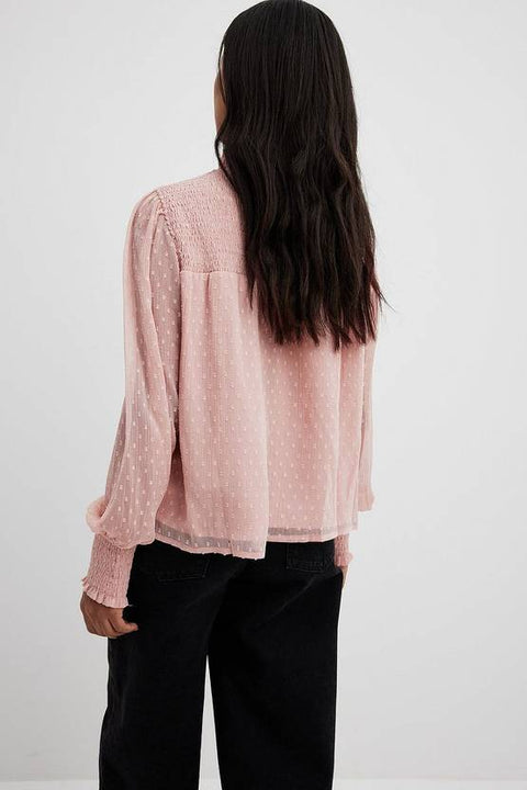 Casual Bishop Sleeve Solid Women Pink Top