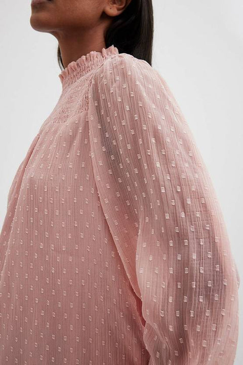 Casual Bishop Sleeve Solid Women Pink Top