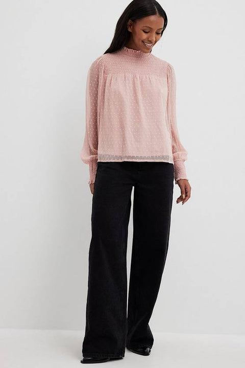 Casual Bishop Sleeve Solid Women Pink Top