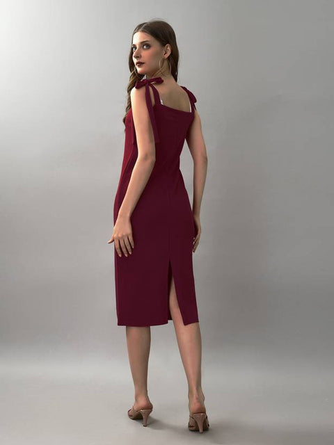 Women A-line Red Below Knee Dress
