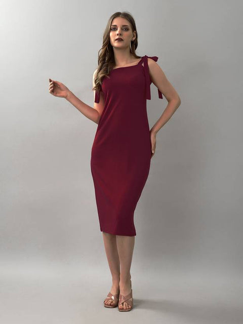 Women A-line Red Below Knee Dress