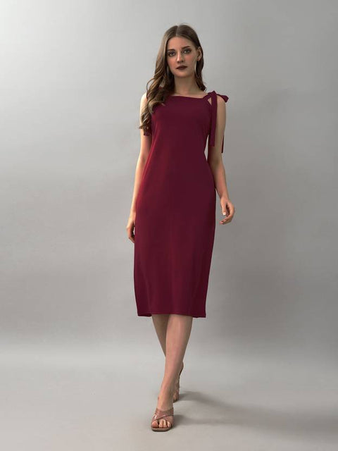 Women A-line Red Below Knee Dress