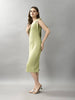 Women A-line Green Below Knee Dress