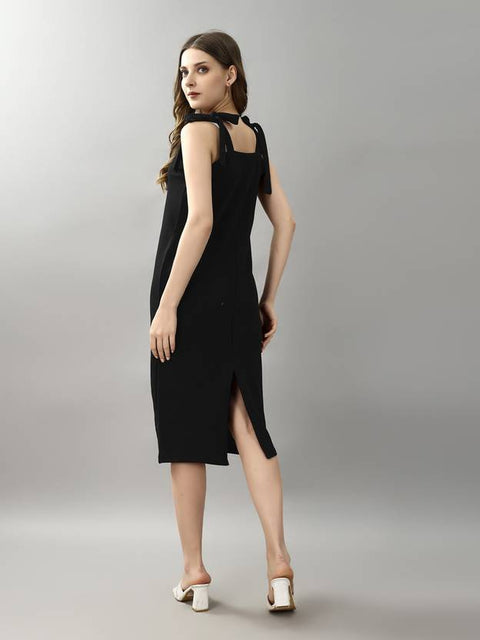 Women A-line Black Below Knee Dress