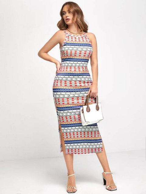 Women Bodycon Multicolor Below Knee Dress