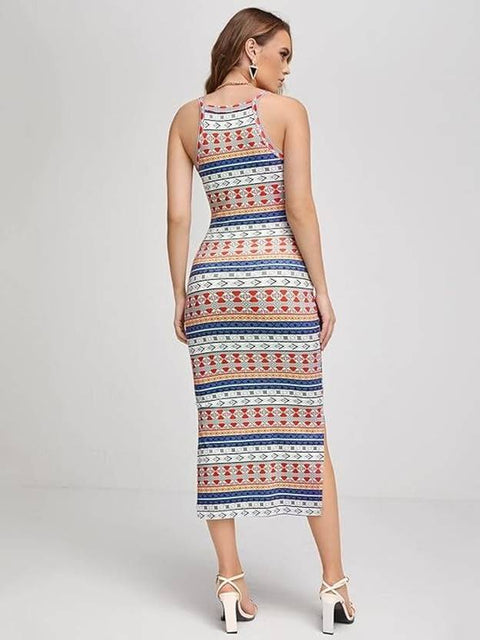 Women Bodycon Multicolor Below Knee Dress