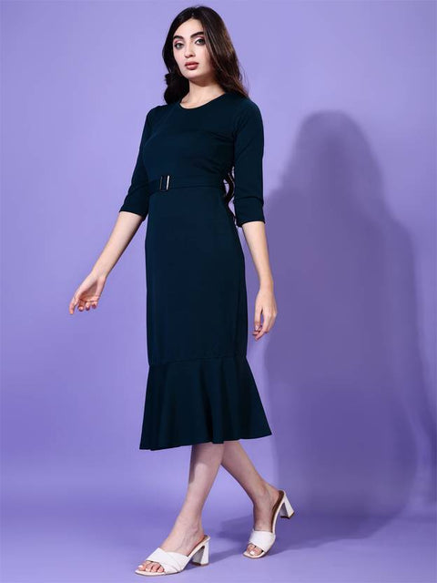 Women Bodycon Dark Green Midi/Calf Length Dress