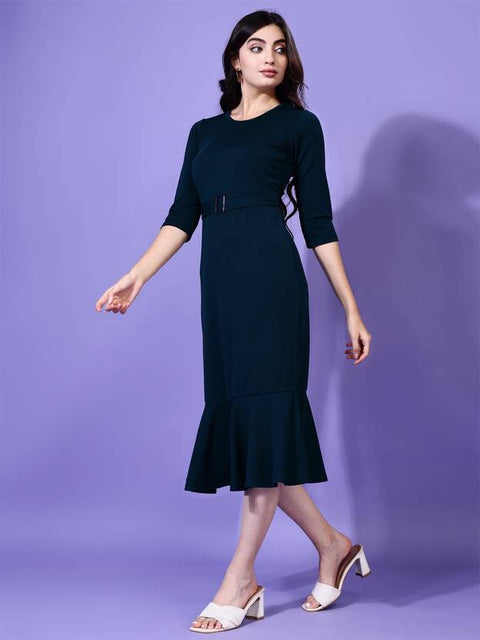 Women Bodycon Dark Green Midi/Calf Length Dress