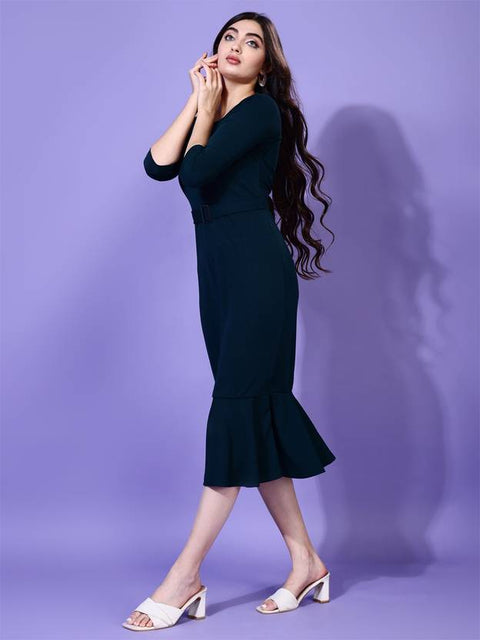 Women Bodycon Dark Green Midi/Calf Length Dress