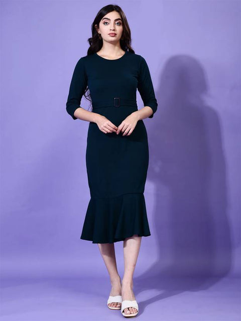 Women Bodycon Dark Green Midi/Calf Length Dress