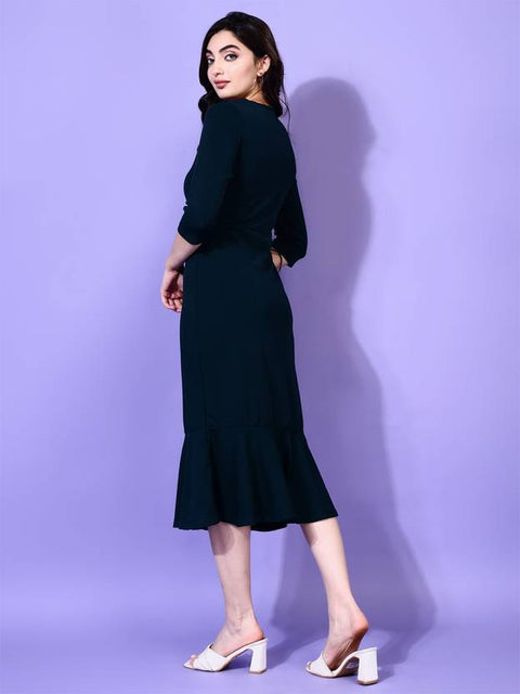 Women Bodycon Dark Green Midi/Calf Length Dress