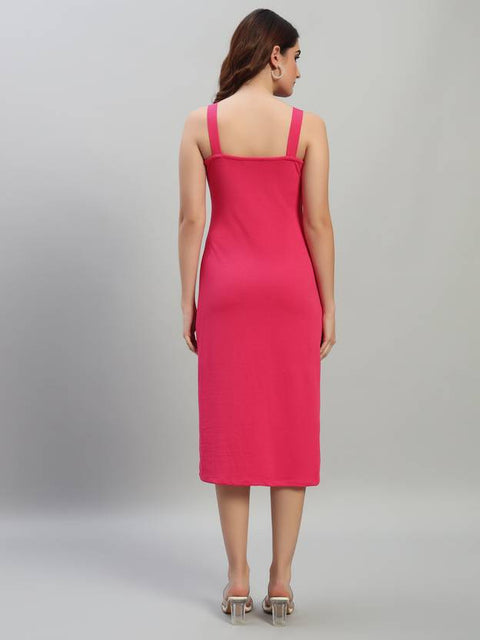 Women Bodycon Pink Below Knee Dress