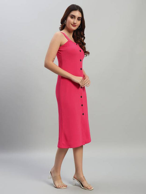 Women Bodycon Pink Below Knee Dress