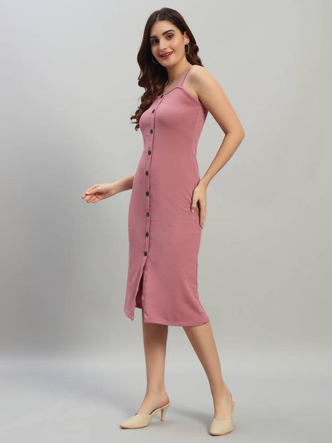 Women Bodycon Pink Below Knee Dress