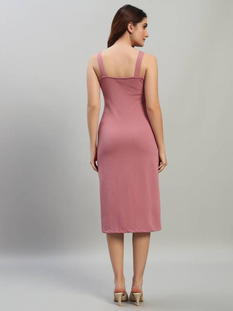 Women Bodycon Pink Below Knee Dress
