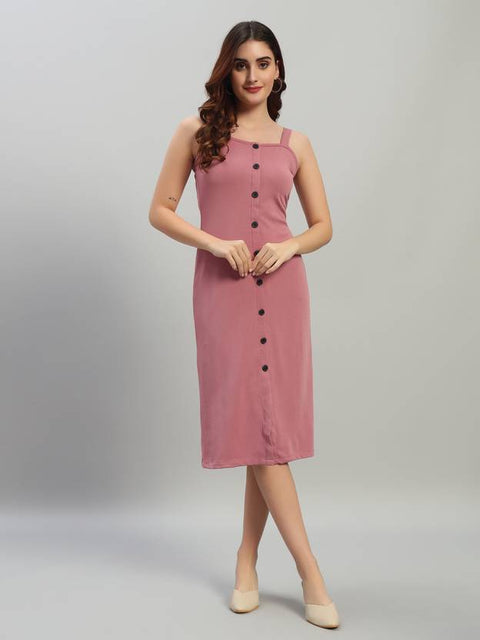 Women Bodycon Pink Below Knee Dress