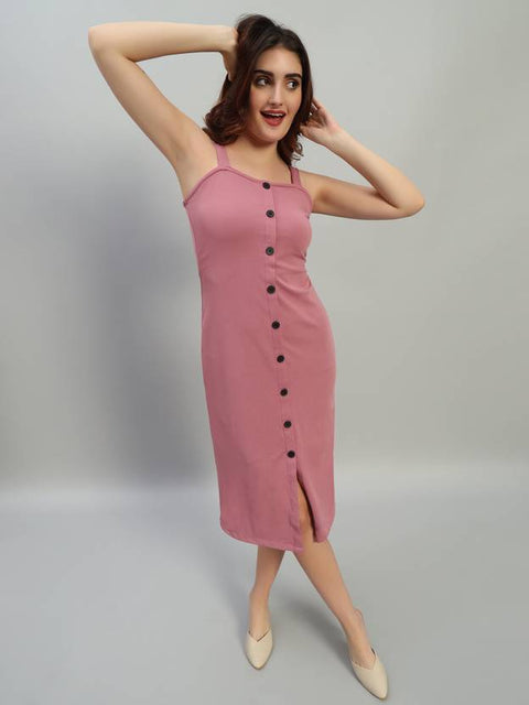 Women Bodycon Pink Below Knee Dress