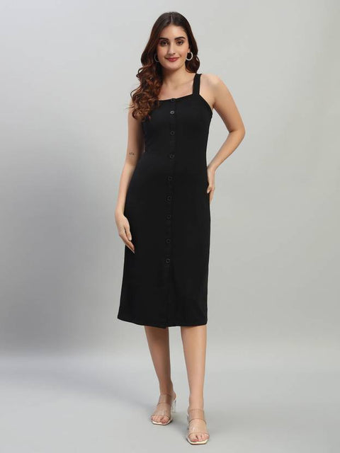 Women Bodycon Black Below Knee Dress