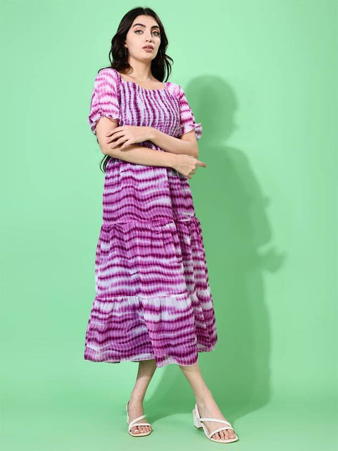 Women Fit and Flare Purple Below Knee Dress