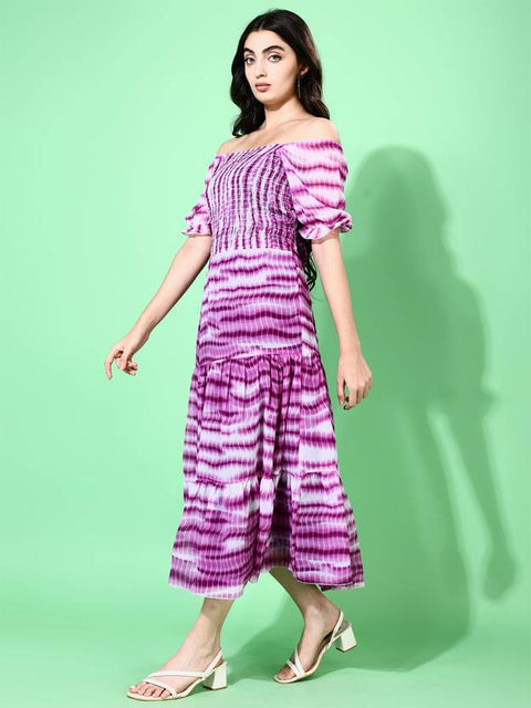 Women Fit and Flare Purple Below Knee Dress