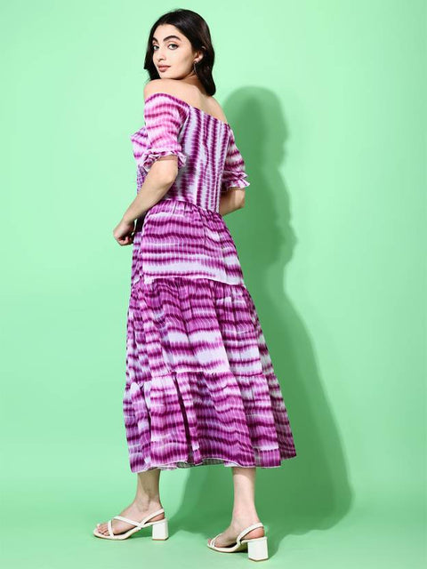 Women Fit and Flare Purple Below Knee Dress