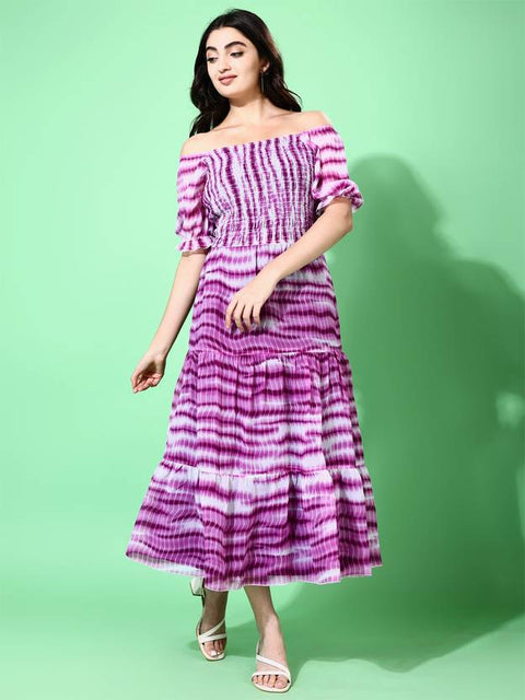Women Fit and Flare Purple Below Knee Dress