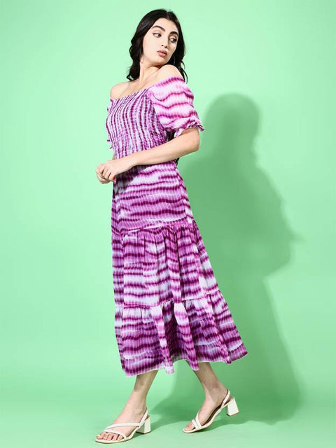 Women Fit and Flare Purple Below Knee Dress