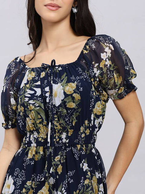 Women A-line Blue Midi/Calf Length Dress