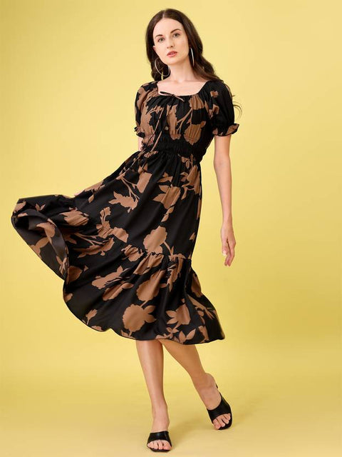 Women Fit and Flare Black Midi/Calf Length Dress