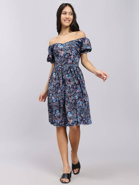 Women A-line Blue Above Knee/Mid Thigh Length Dress