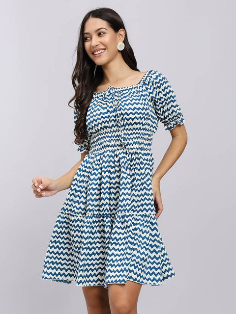 Women A-line Blue Above Knee/Mid Thigh Length Dress