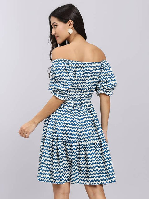 Women A-line Blue Above Knee/Mid Thigh Length Dress