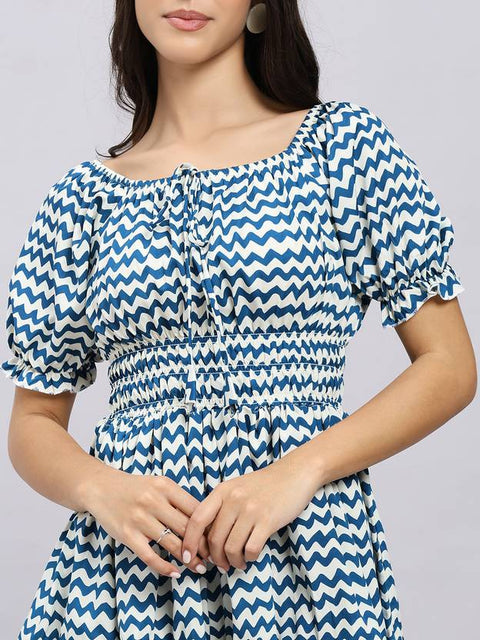 Women A-line Blue Above Knee/Mid Thigh Length Dress