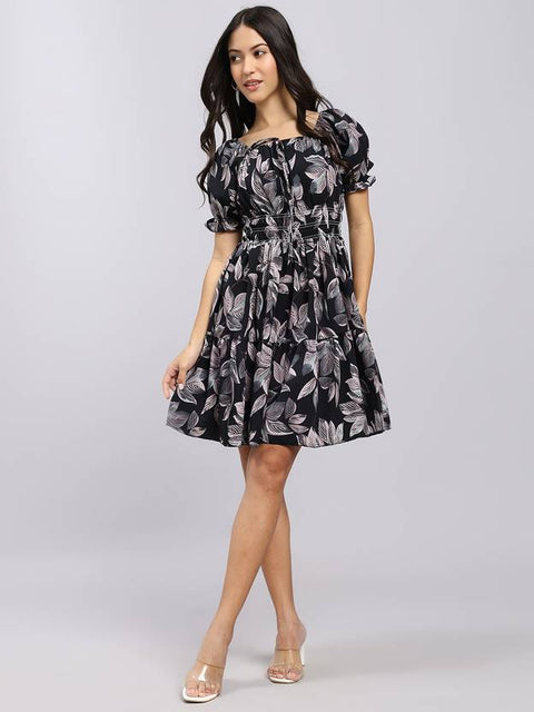 Women A-line Black Above Knee/Mid Thigh Length Dress