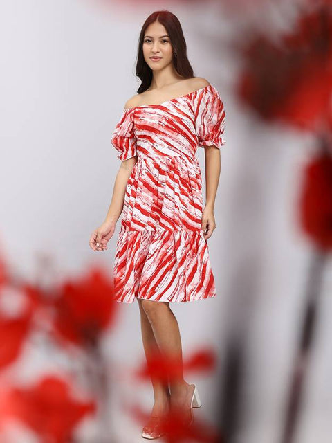 Women A-line Red Above Knee/Mid Thigh Length Dress