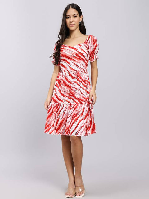 Women A-line Red Above Knee/Mid Thigh Length Dress