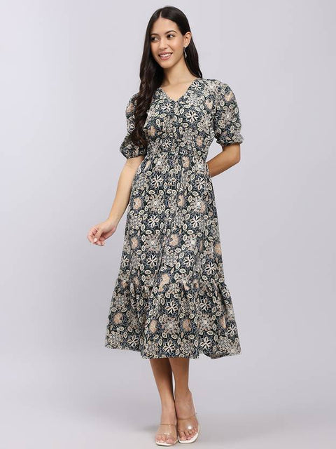 Women A-line Beige Midi/Calf Length Dress