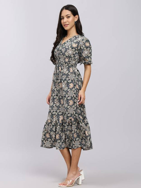 Women A-line Beige Midi/Calf Length Dress