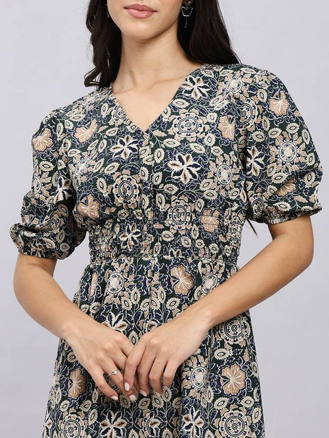 Women A-line Beige Midi/Calf Length Dress