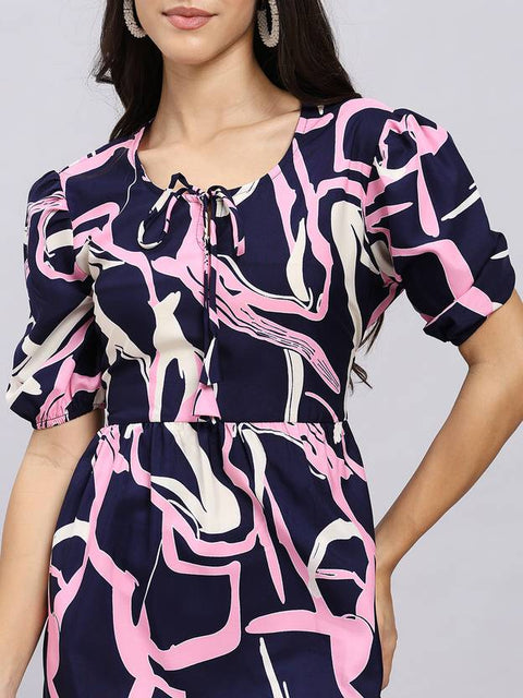 Women A-line Dark Blue Midi/Calf Length Dress