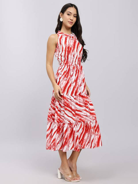 Women A-line Red Midi/Calf Length Dress