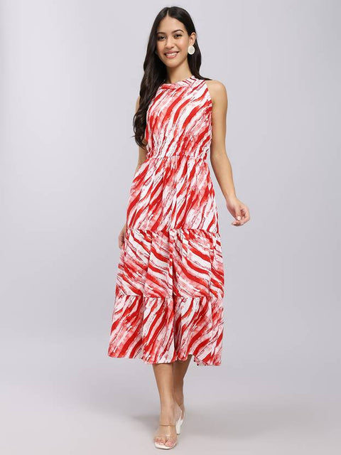 Women A-line Red Midi/Calf Length Dress