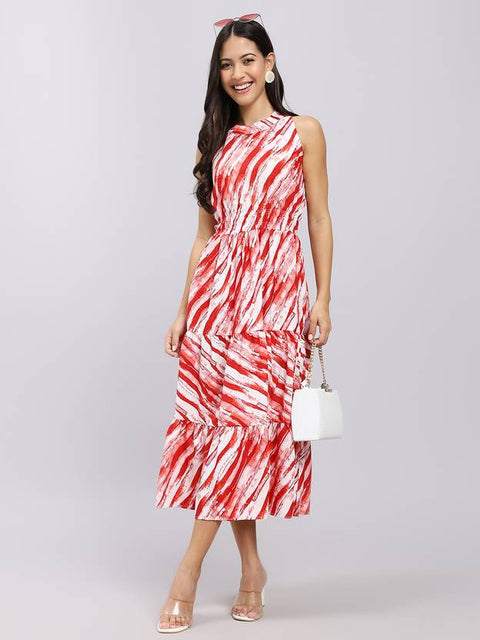 Women A-line Red Midi/Calf Length Dress
