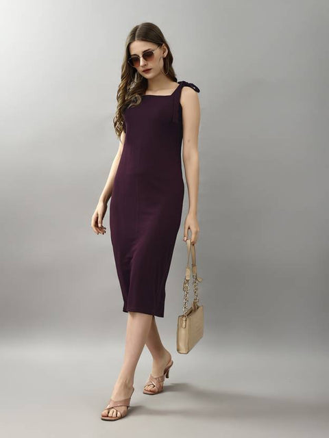 Women Bodycon Maroon Midi/Calf Length Dress