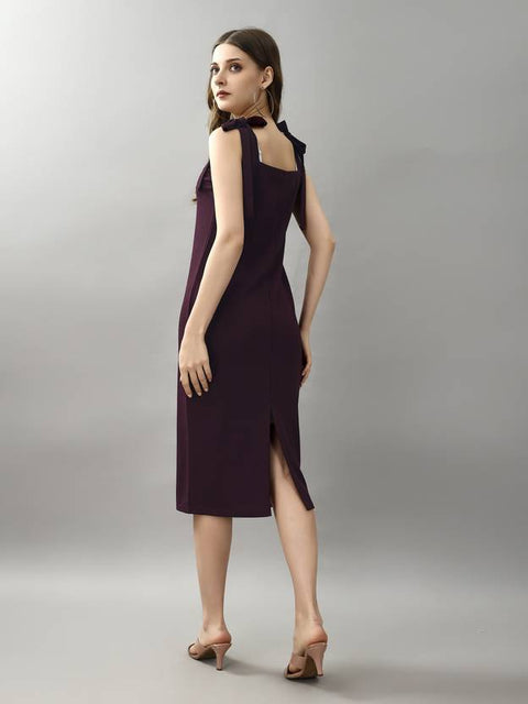 Women Bodycon Maroon Midi/Calf Length Dress