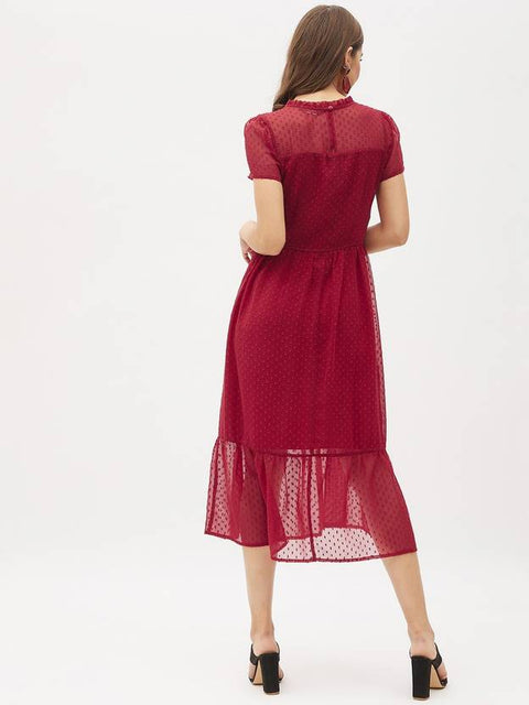 Women Fit and Flare Maroon Midi/Calf Length Dress