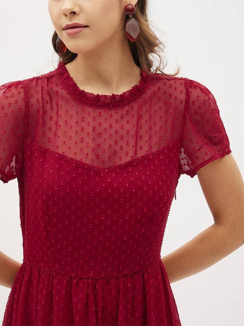 Women Fit and Flare Maroon Midi/Calf Length Dress