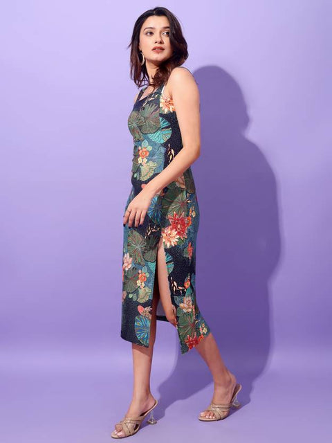 Attire Empire Dark Blue, Green Midi/Calf Length Bodycon Dress