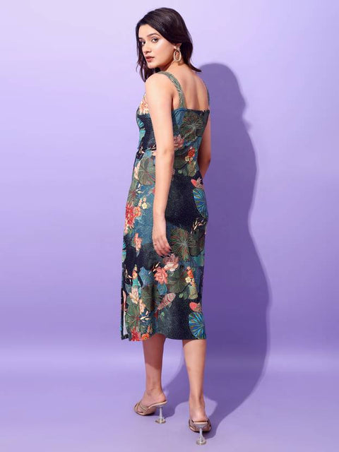 Attire Empire Dark Blue, Green Midi/Calf Length Bodycon Dress